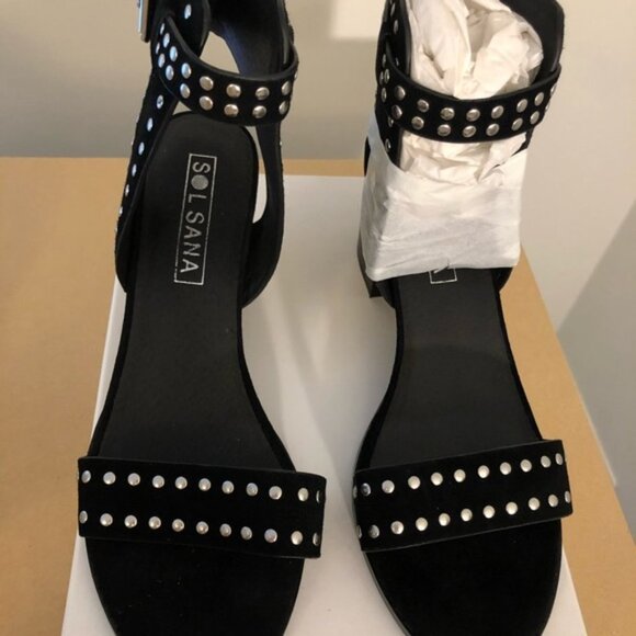 NIB Sol Sana Studded Black Suede Heeled Sandals - Picture 5 of 10